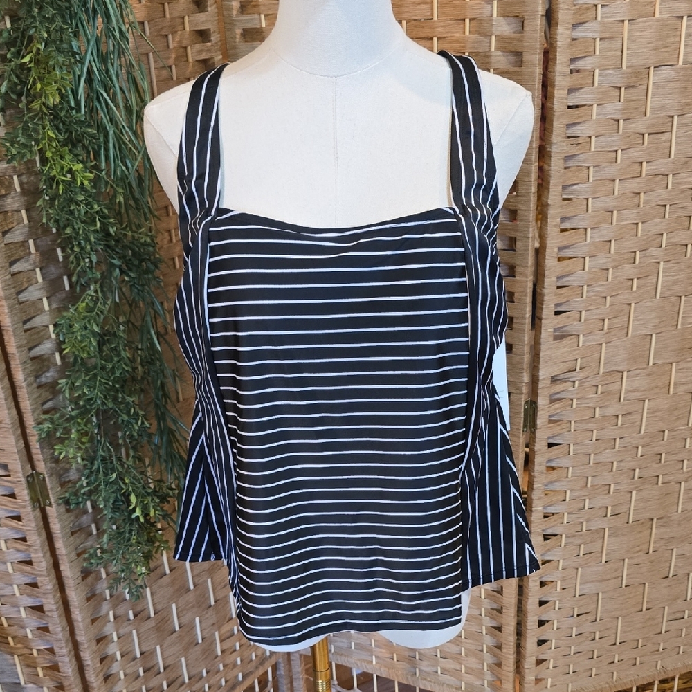 All In Motion Blk/Wht Tankini Top 16W